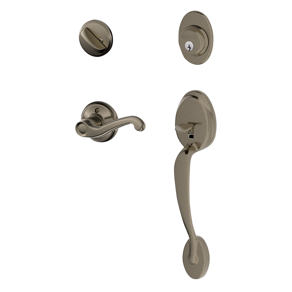 Schlage F60PLY620FLA Antique Pewter Plymouth Handle Set with Flair Handle